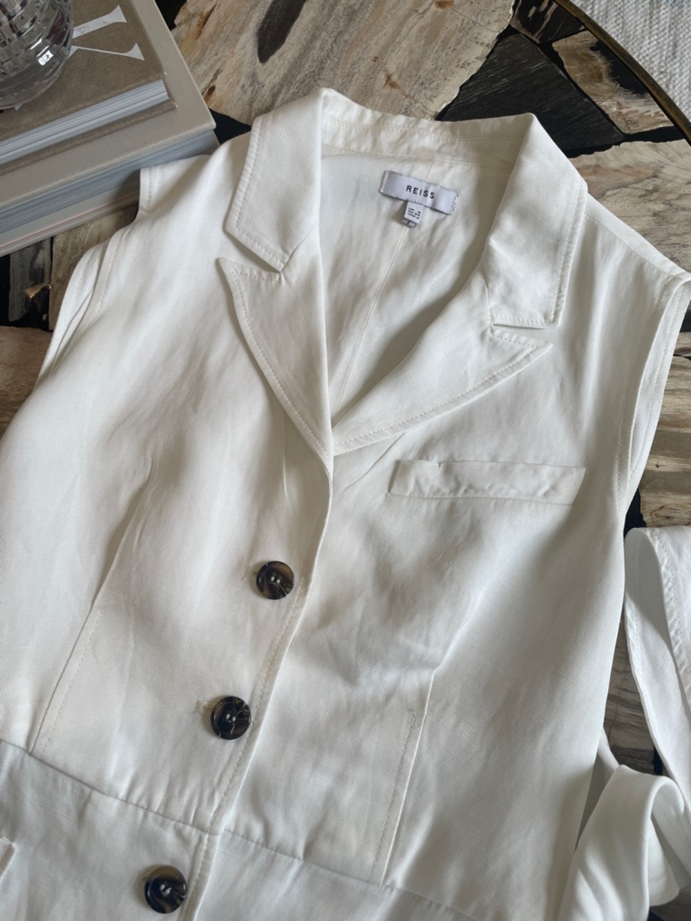 Reiss Cream Sleeveless Button-Front Tailored Vest